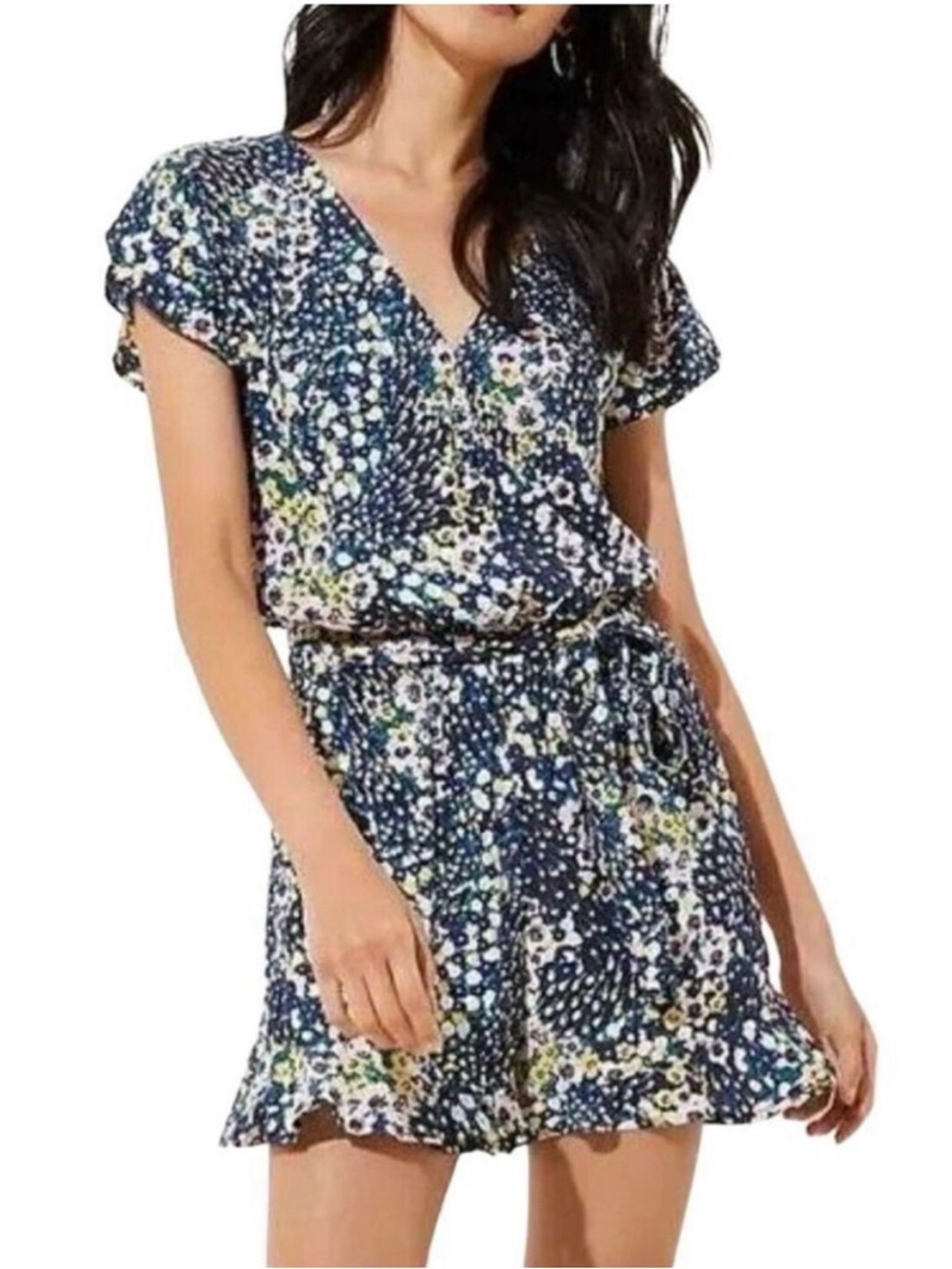 Loft Floral Navy V-Neck Short Romper